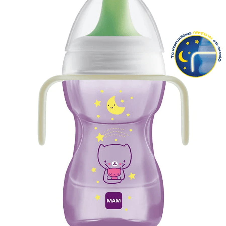MAM Fun To Drink Cup Night Plastic Glow-in-the-Dark Educational Cup 270ml 8m+ În diferite culori - Violet