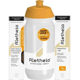 ALETHEIA Promo Electrolitos Altos en Sodio + Vitaminas + Cafeína 18 Comprimidos Efervescentes & Magnesio + Vitamina B6 20 Comprimidos Efervescentes & Botella Sport de Regalo 500m