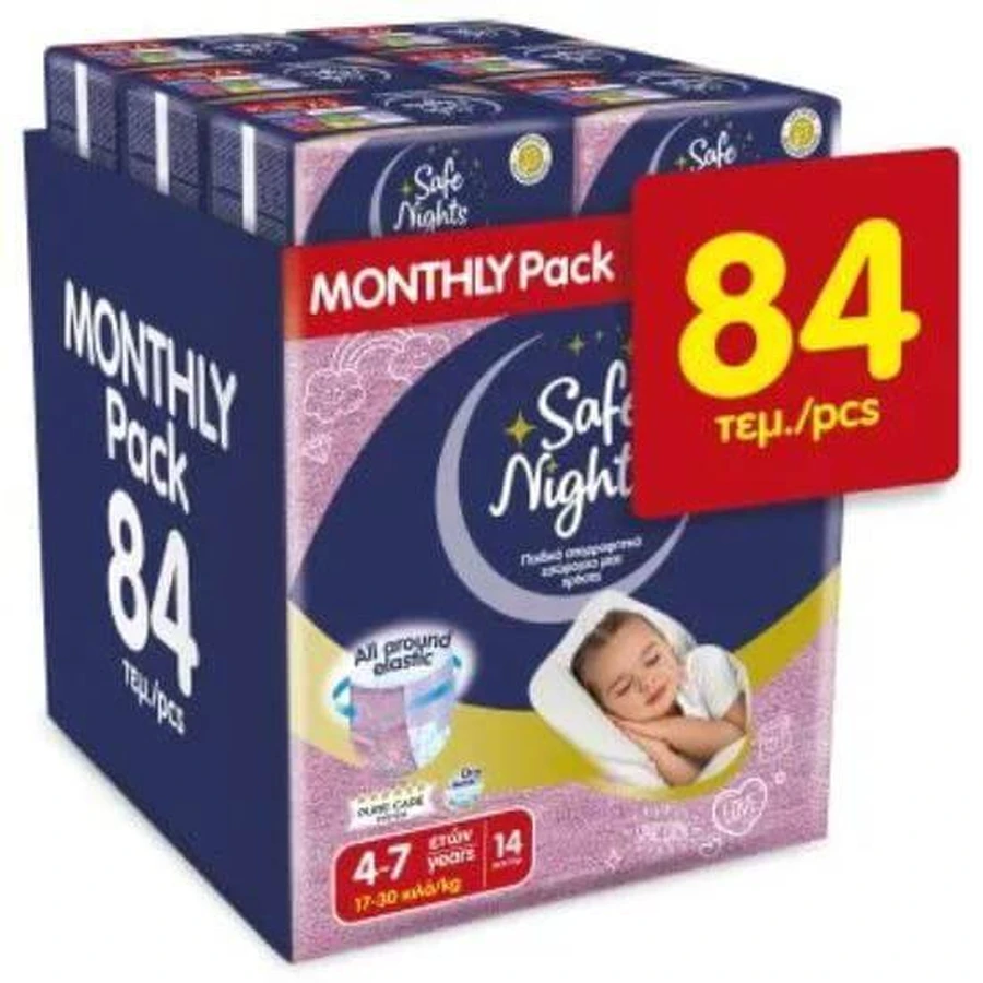 BABYLINO Broekjes Safe Nights Meisje 3-4 Jaar 17-30kg (6 Verpakkingen van 14 Stuks)84 Stuks