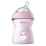 CHICCO Natural Feeling Kunststoff-Flasche mit Silikon-Nippel für 2+ Monate 250ml Rosa [81323-10]