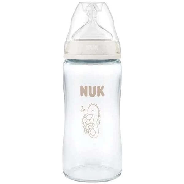 NUK First Choice Glazen Fles Met Siliconen Speen & Temperatuur Controle Indicator Voor 3+ Maanden, 240ml