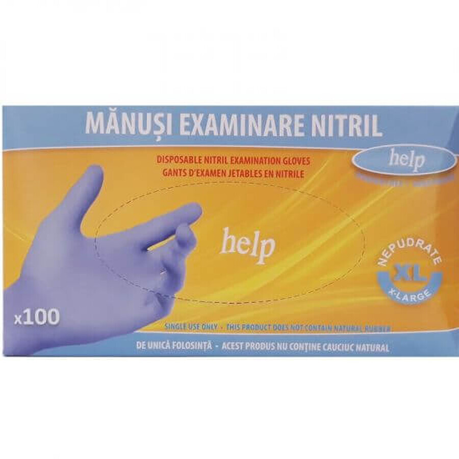 Manusi de examinare din nitril nepudrate, marimea XL, 100 bucati, Help