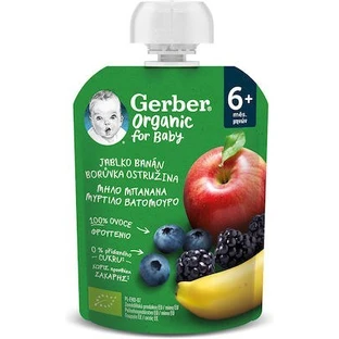 GERBER Biologische Fruit Purees Appel, Banaan, Bosbes & Framboos Vanaf 6 maanden 90g