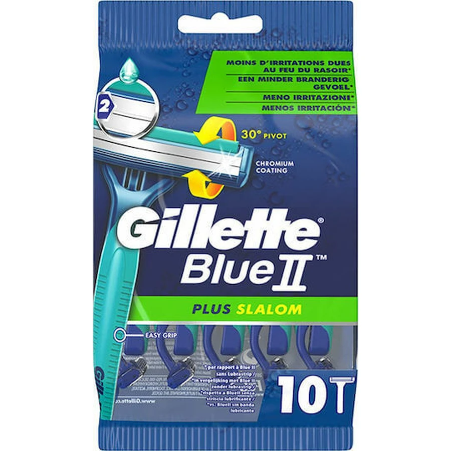 GILLETTE Blue II Plus Rasoirs de slalom avec 2 lames et bande d'aloès pour la protection de la peau contre les irritations 10 pièces