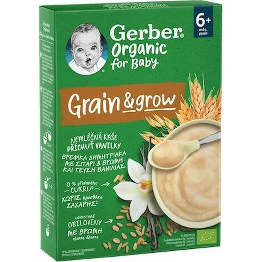 GERBER Organic Baby Cereal with Wheat, Oats & Vanilla Flavour From 6 months 200g
