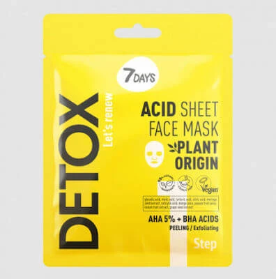 7DAYS Acid Sheet Face Mask AHA (5%) + BHA Mask voor diepe peeling & huidversteviging,