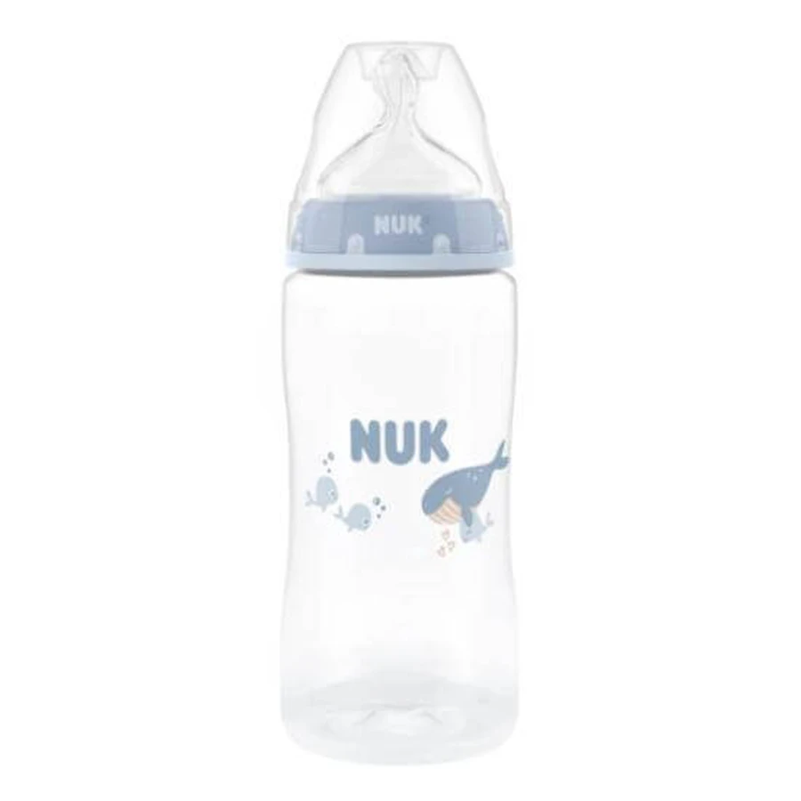 Biberon NUK First Choice con tettarella in silicone per bambini da 3+ mesi 300ml, Blue Whale