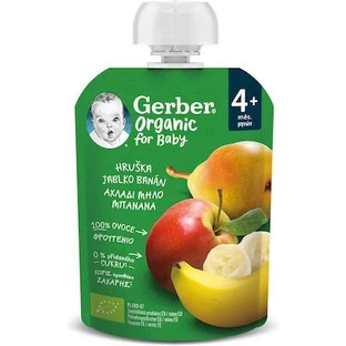 GERBER Alimenti Biologici Purea di frutta biologica con pera, mela e banana del 4° mese 90g