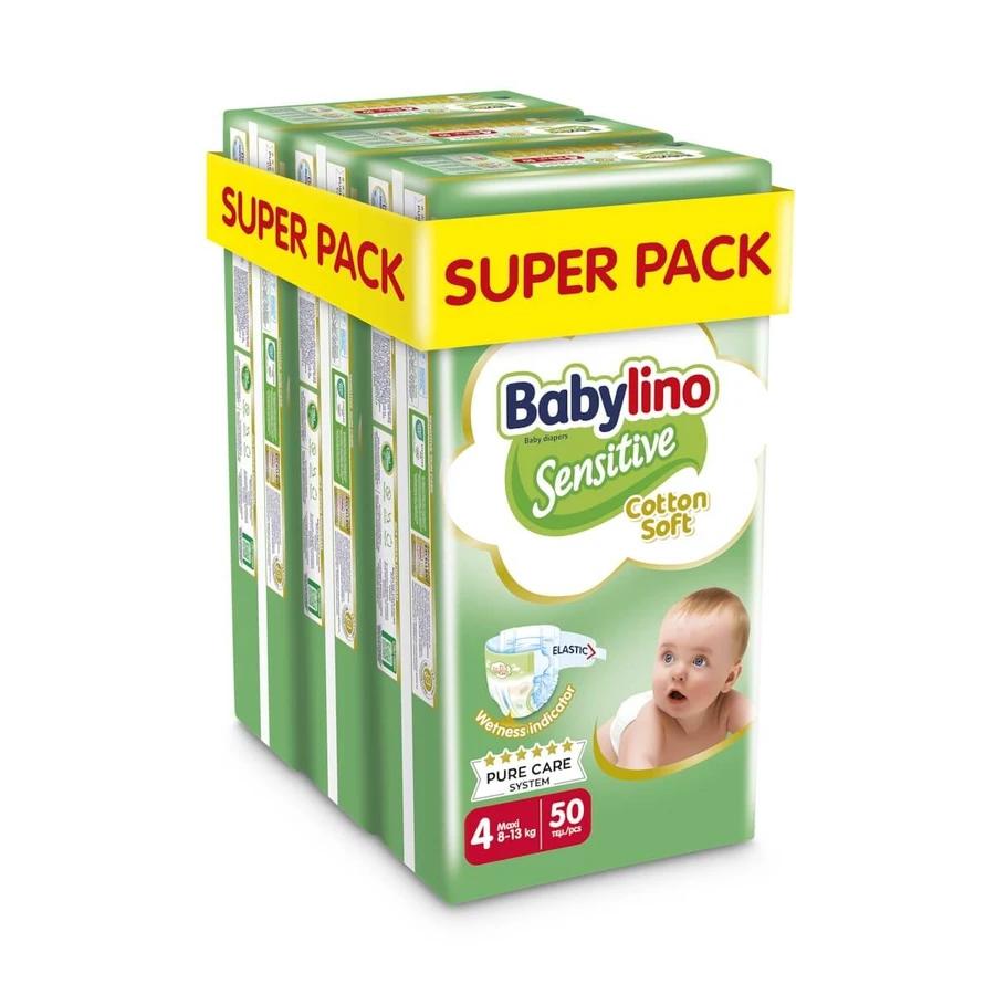 BABYLINO Sensitive Bawełniane miękkie pieluchy dziecięce No4 8-13kg (50x3) 150 sztuk Super Pack: ceny i cechy