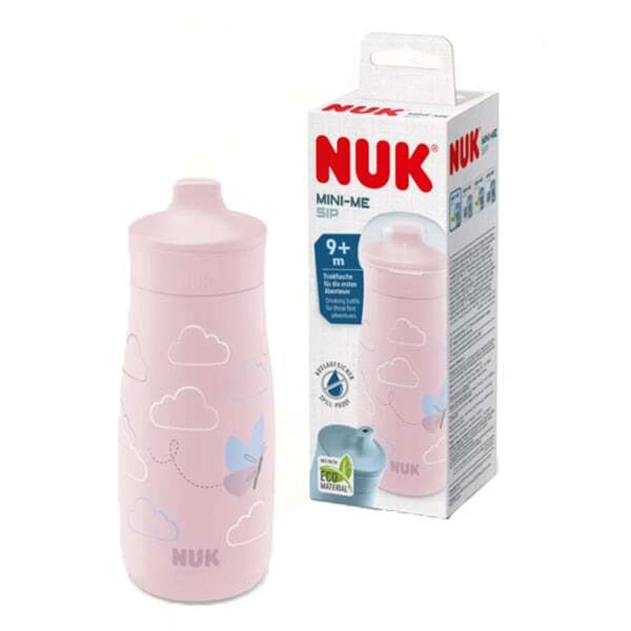 NUK Mini Me Sip Cup Biberón con boquilla para 9+ meses Mariposa rosa, 300ml [10.225.323]