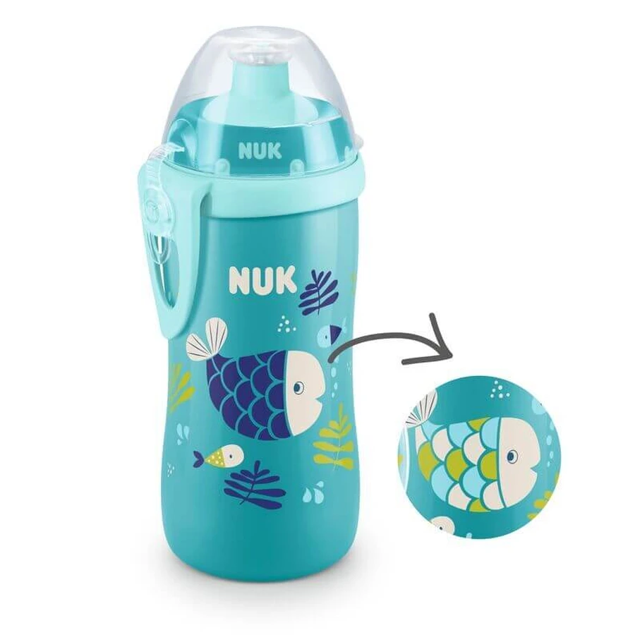 NUK First Choice Junior Cup Chameleon(Changes Colour) Push-Pull Cup with Colour Changing Lid From 18 Months, 300ml In Various Designs - Blue