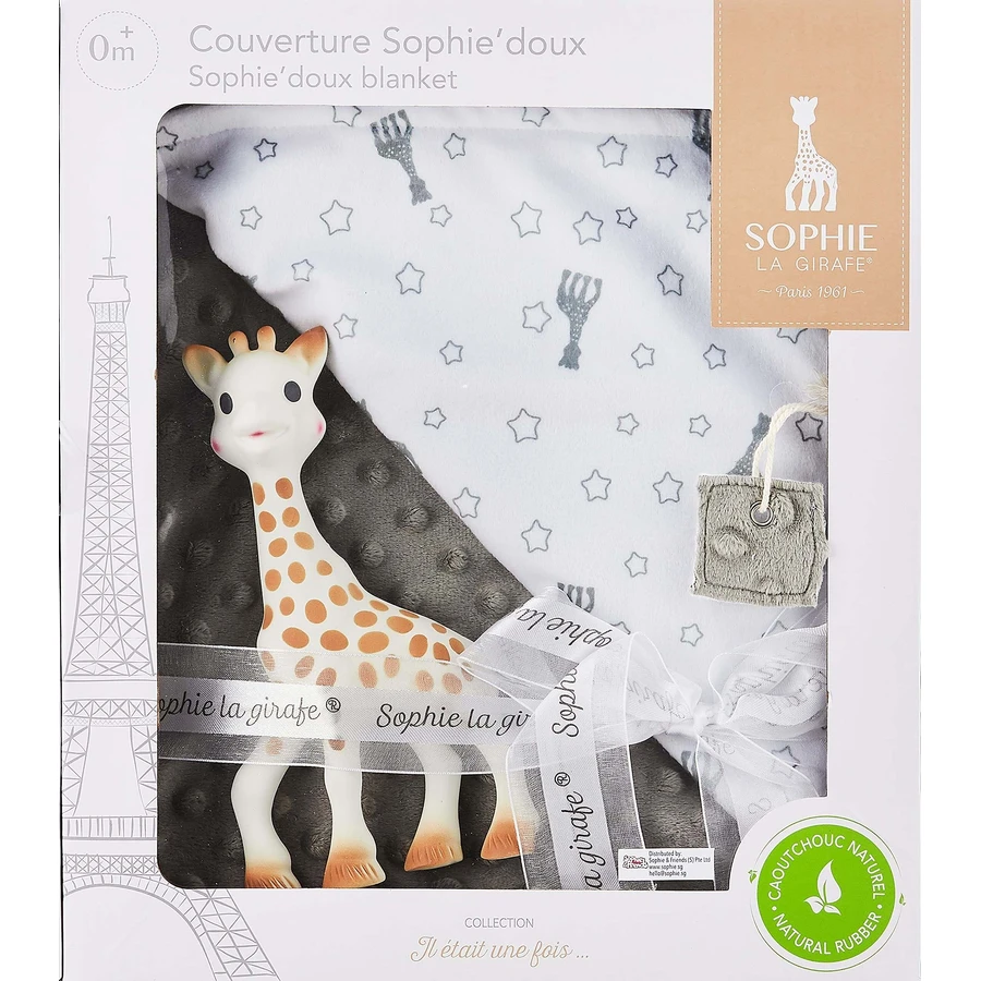 SOPHIE LA GIRAFE Set Sophie & Knuffel & Wiegdeken Fluweel Grijs 73x91cm