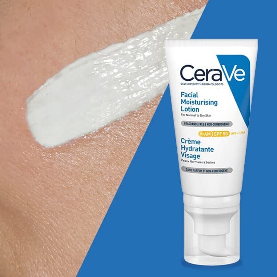 Crema hidratanta pentru ten normal-uscat cu SPF 50, 52 ml, CeraVe