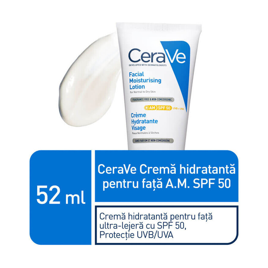 Crema hidratanta pentru ten normal-uscat cu SPF 50, 52 ml, CeraVe