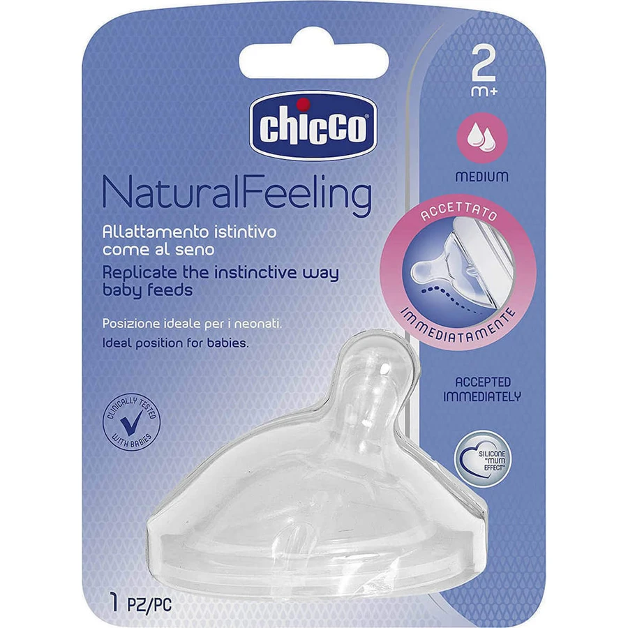 Chicco Natural Feeling Medium Flow Siliconen Speen 2m+ 1 Stuk 08102310