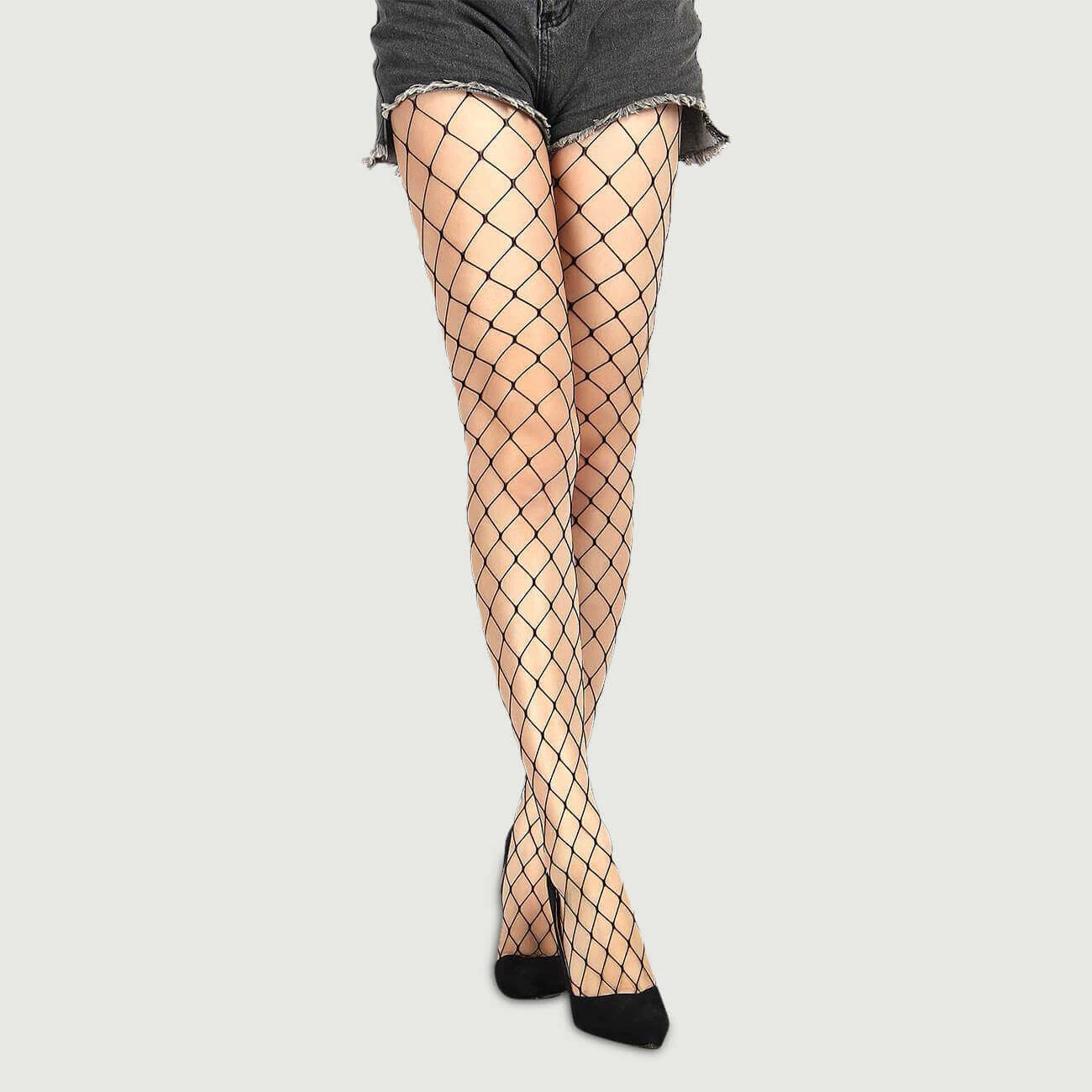 Lange, strakke netpanty - Zwart - Eén maat