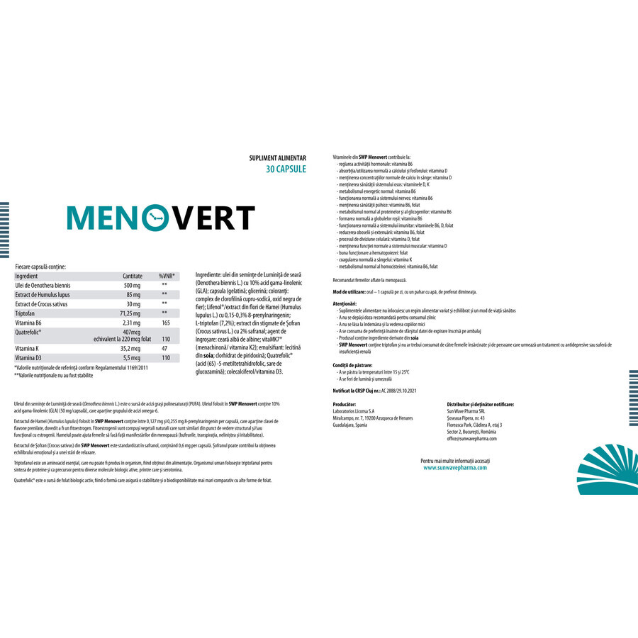 Menovert, 30 capsules, Sun Wave Pharma