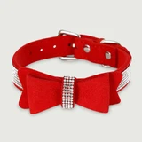 Shiny Collar With Bow & Rhinestones - Red