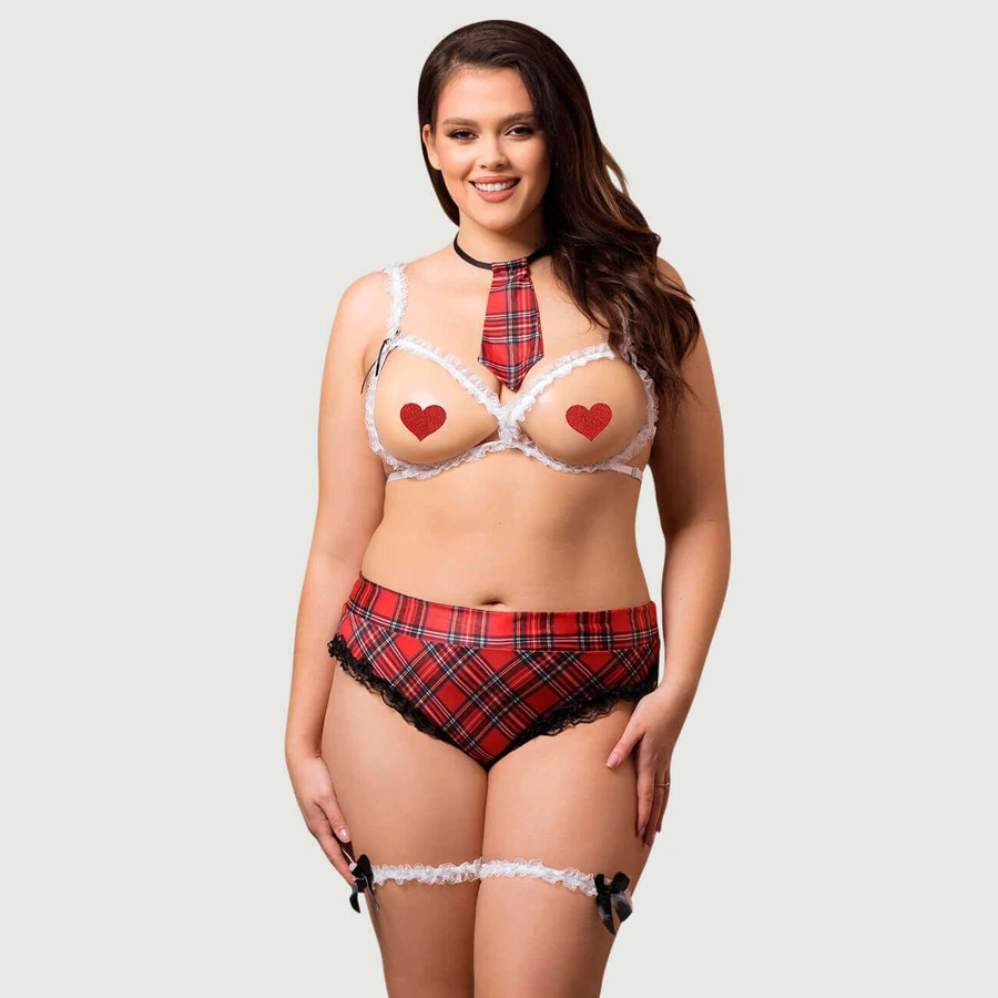 Disfraz de colegiala sexy con copa abierta - Grande/X-Large