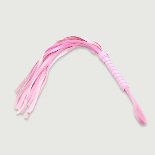 Flogger With Leather Tails & Pink Wrapped Handle - Pink