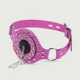 Leren knevel met studs & O-ring met verwijderbare plug - Roze