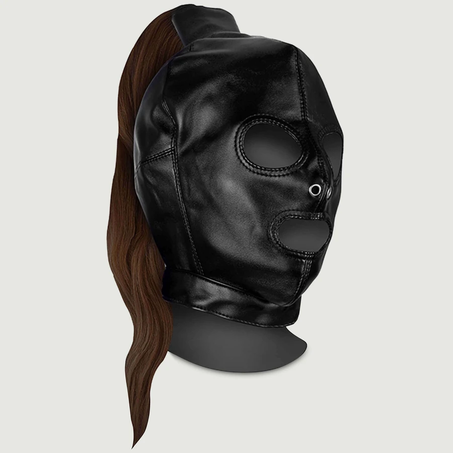 Masker met bruine paardenstaart - Zwart
