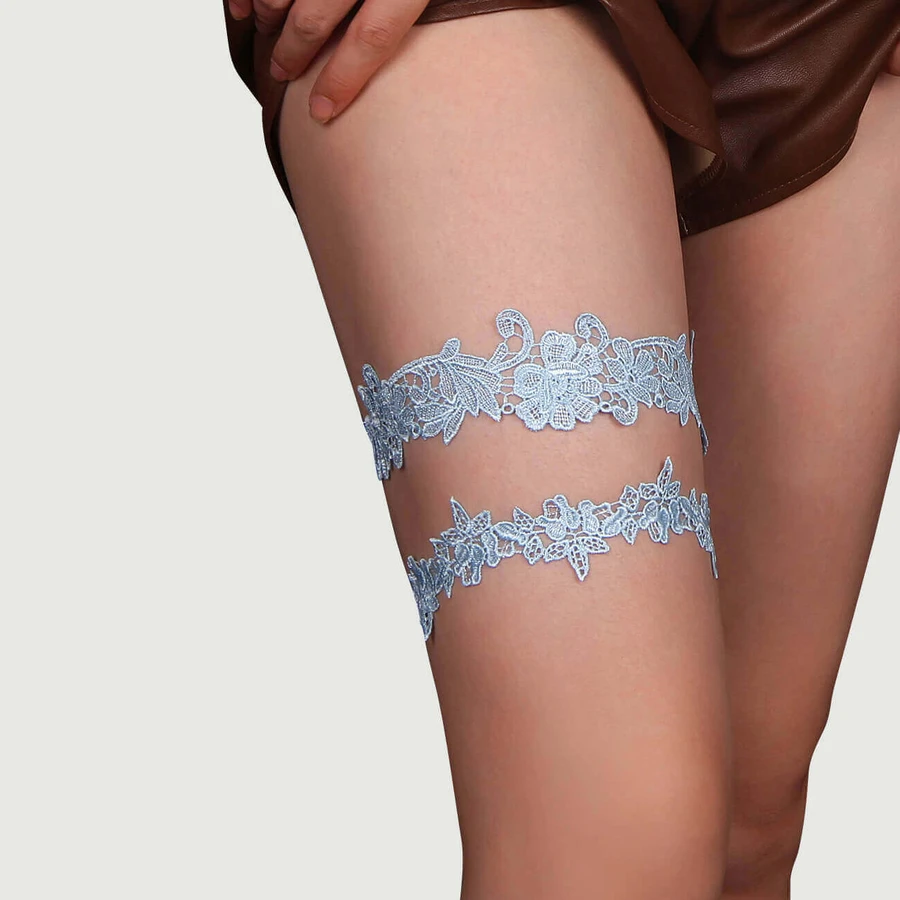 Anneau de jambe avec nœud en dentelle florale - Bleu - Taille unique