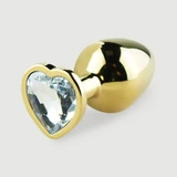 Anal Collection Medium Metal Butt Plug with Heart Jewel - Gold/Transparent