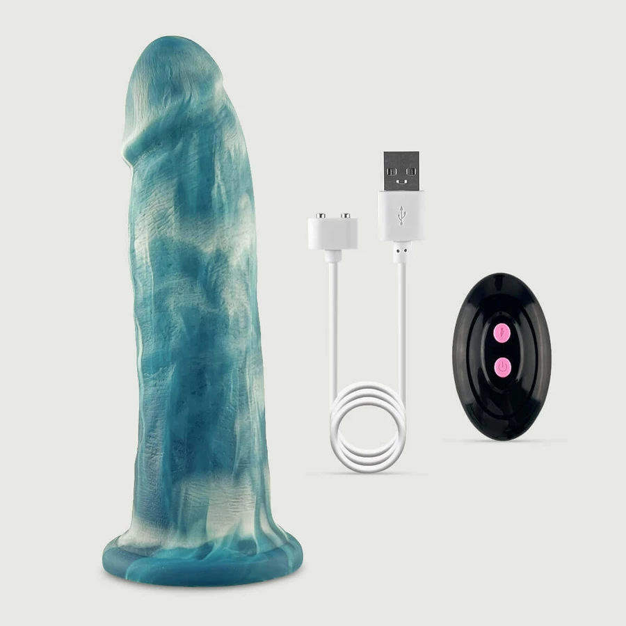 22 cm Flüssigsilikon Heizen & Vibrieren Realistischer Dildo mit Kugeln & Saugnapf - Grün