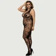 Plus Size Fishnet Crotchless Bodystocking mit Schnürung - Schwarz - Large/X-Large
