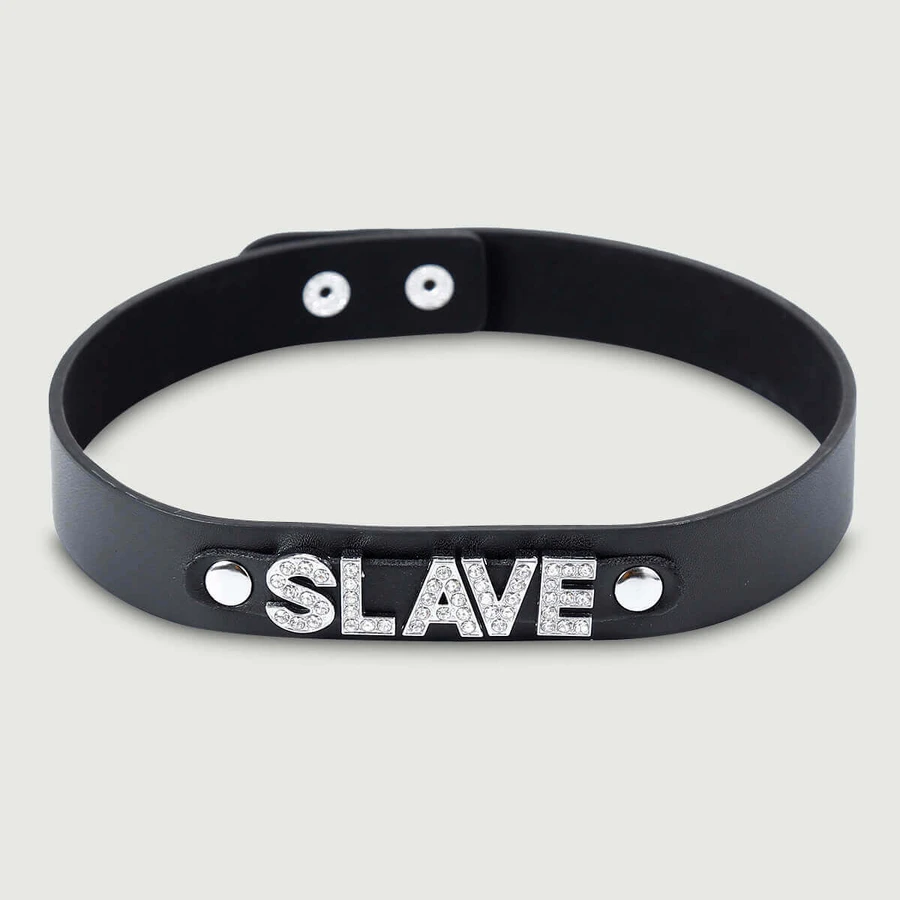 Tour de cou en cuir avec strass SLAVE - Noir
