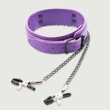Collare in pelle con morsetti e catene - Viola