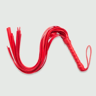 Flogger met leren staarten & glanzend handvat - Rood