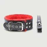 Collar con correa y forro interior de piel - Rojo/Negro