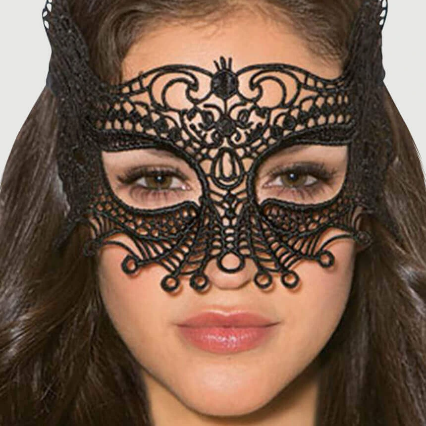 Betoverend zwart kanten vleermuis oogmasker - zwart