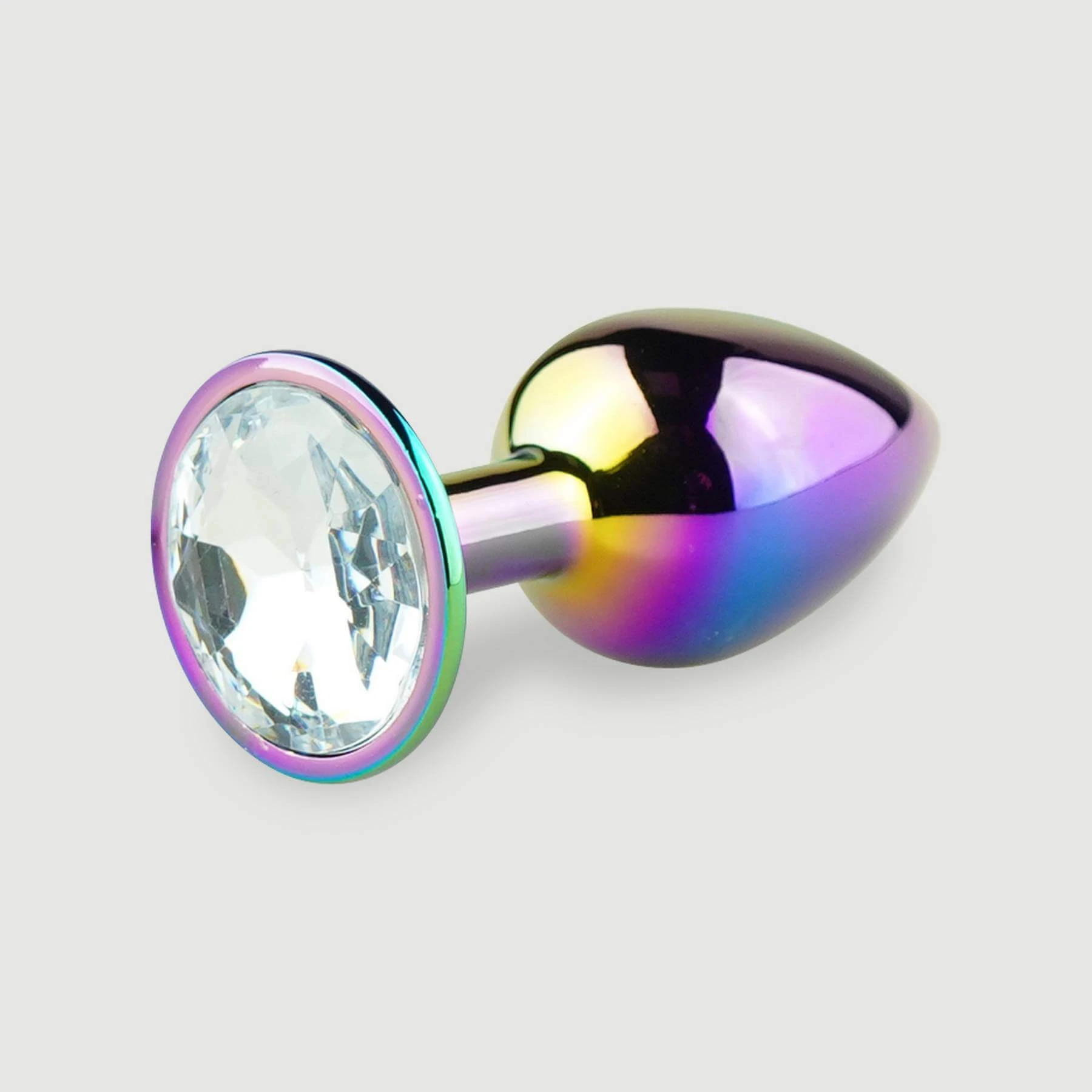 Anal Collection Kleine Metalen Butt Plug met Rond Juweel - Multicolour/Transparant
