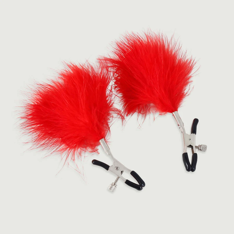 Pinces à tétons avec plumes - Rouge