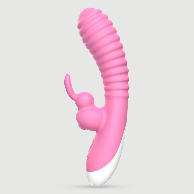 Maya dubbele motor siliconen rabbit vibrator met geribbeld oppervlak - Roze