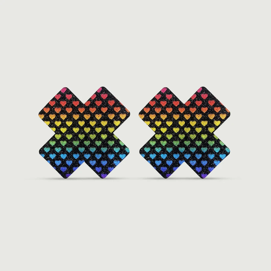 Pezoneras En Forma De Cruz Con Corazones De Colores - Multicolor