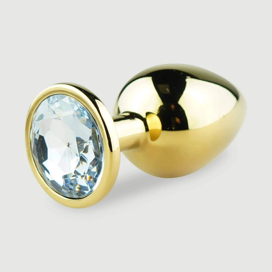 Anal Collection Grote Metalen Butt Plug met Rond Juweel - Goud/Transparant
