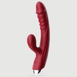 Dicky Dotted & Curved Silicone 10-Function Powerful Rabbit Vibrator - Red