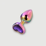 Anal Collection Large Metal Butt Plug with Heart Jewel - Multicolour/Purple