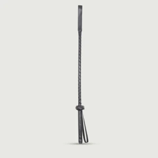 Crop en cuir avec tige tressée et pointe fendue 45 cm - Noir