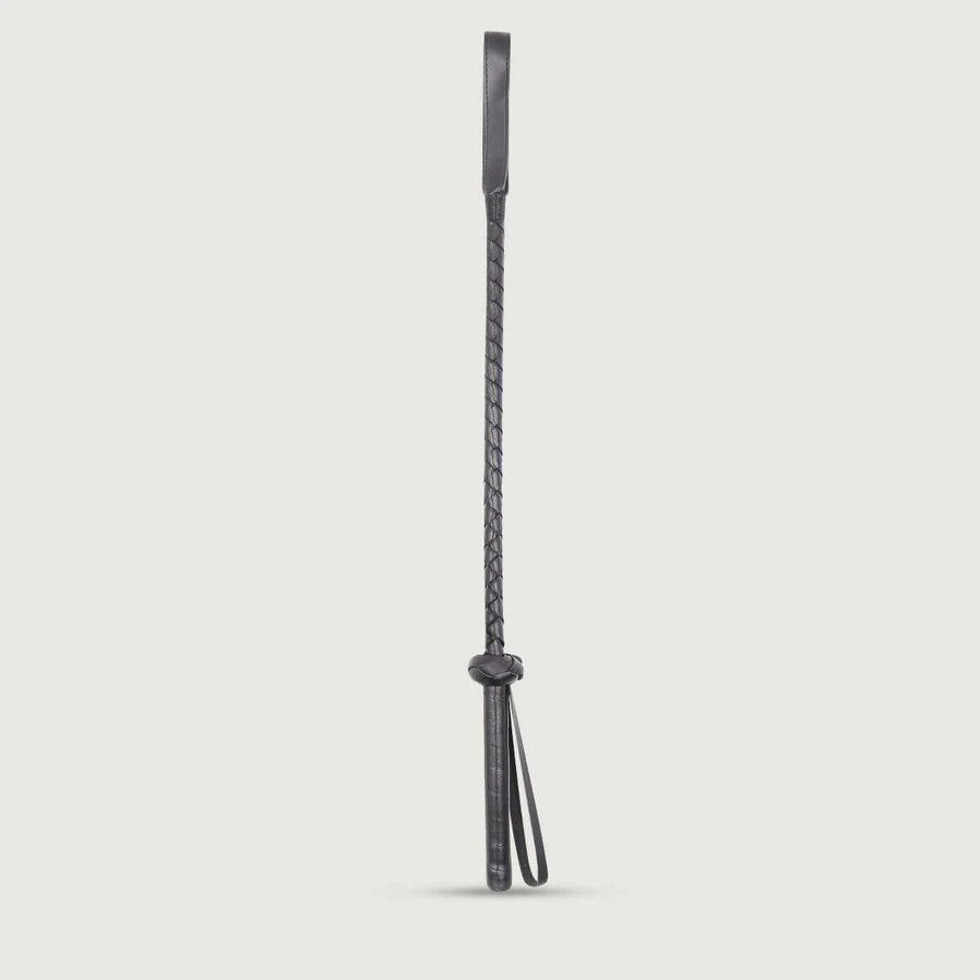 Crop en cuir avec tige tressée et pointe fendue 45 cm - Noir
