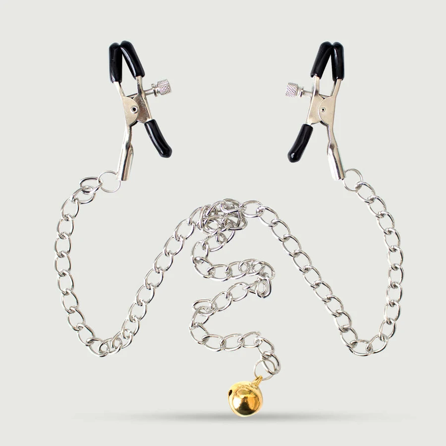 Nippelklammern mit einstellbarem Druck, Kette und Glocke - Silber