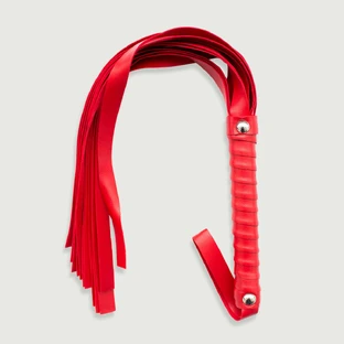 Flogger With Leather Tails & Riveted Handle - Red