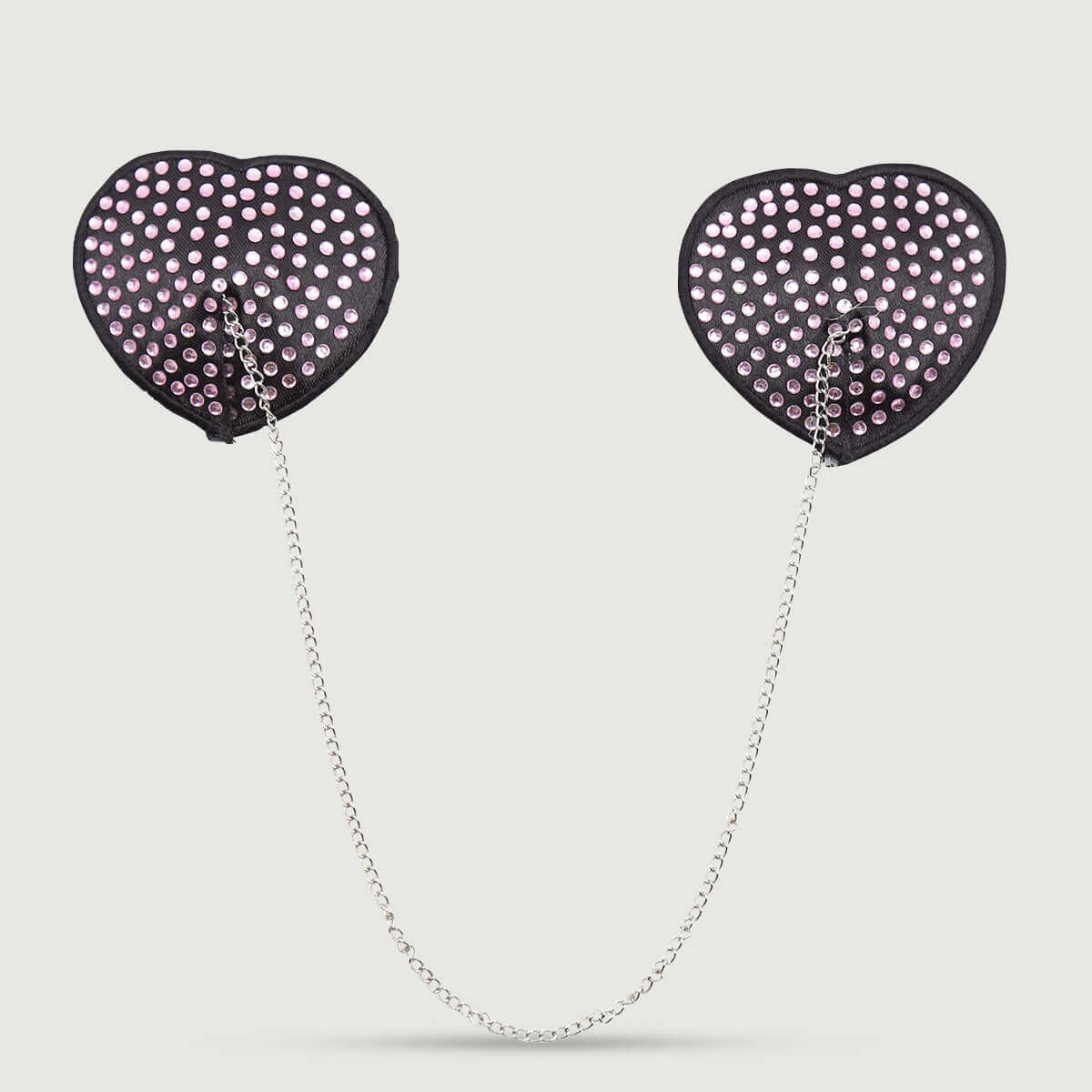 Hartvormige tepelpasteitjes met ketting en metalen details - Zwart