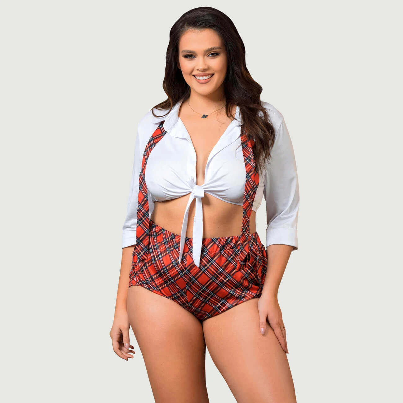 Plus Size Sexy Uniform Student College Stijl Cosplay Kostuum Met Top - Geruit - Groot/X-Large