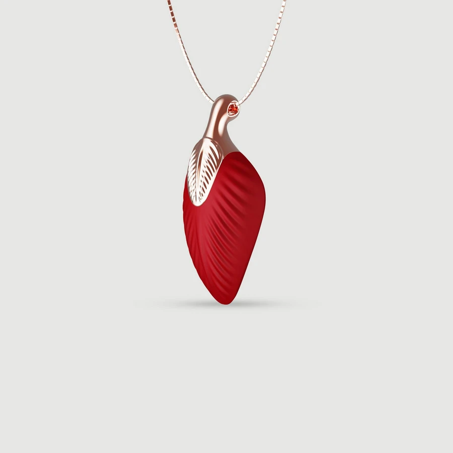 Mini vibrateur en silicone liquide avec collier de plumes de luxe - Rouge