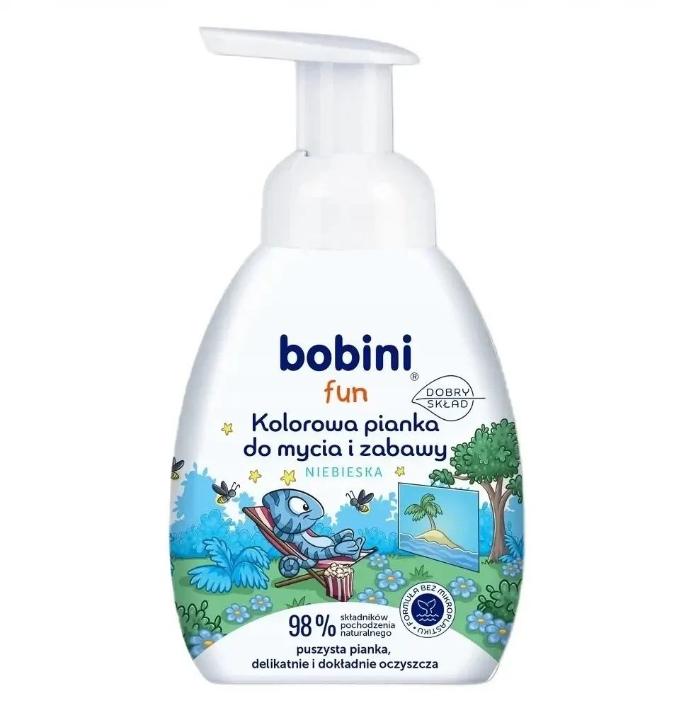 BOBINI Leuk Kleurrijk Was- en Speelschuim Blauw 300ml
